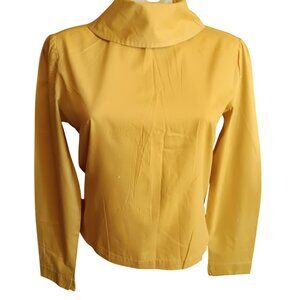 Small Vintage Women's Top 1950s Aldens Mustard Yellow Blouse Stand Collar MCM